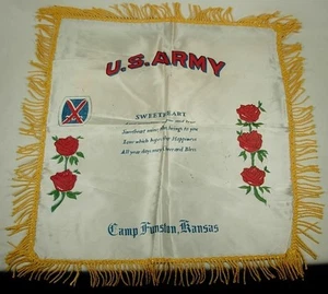 CAMP FUNSTON KANSAS US ARMY VINTAGE KISSENBEZUG SWEETHEART GEDICHT - Bild 1 von 2