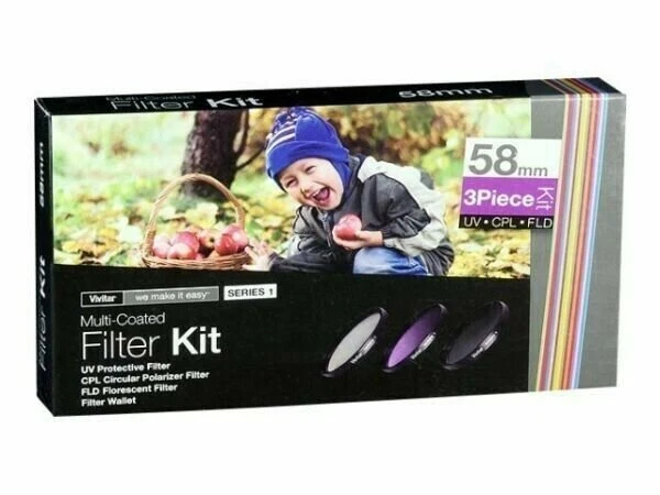 Vivitar 58mm UV, Circular Polarizer, and FLD 3-piece Filter Kit - Image 1 of 1