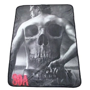 New Sons of Anarchy SOA Plush Fleece Gift Throw Blanket Jax Skull Back DVD Cover - Picture 1 of 3
