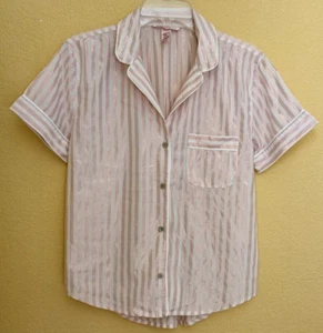 Victoria's Secret Pink Shiny Striped Pajama Top Button-Up Short Sleeve XS NWOT - Picture 1 of 10