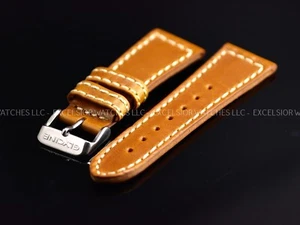New Glycine 24MM High Grade Brown XS Leather Strap W/ Signed Silver Tone Buckle - Picture 1 of 3
