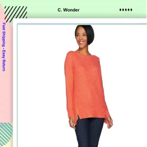 C. Wonder Novelty Stitch Pullover Sweater with Side Zip Detail, Size XS - Picture 1 of 3