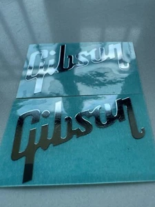 2Pcs 5.1CM*2.6CM Gibson Guitar Neck Headstock Self-Adhesive Metal Sticker Chrome - Picture 1 of 8