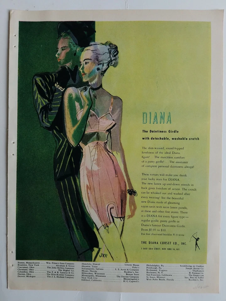 1946 Mujer Diana Corset Co Rosa Faja Sujetador JKR Arte Vintage Moda Anuncio Foto 1 de 1