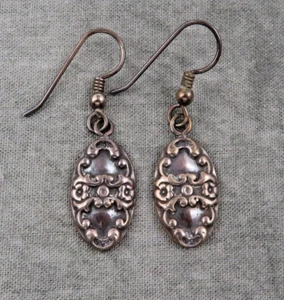 Vintage Sterling Silver Earrings Statement Etched Floral Drop Dangle 1.5 in 220a - Picture 1 of 9