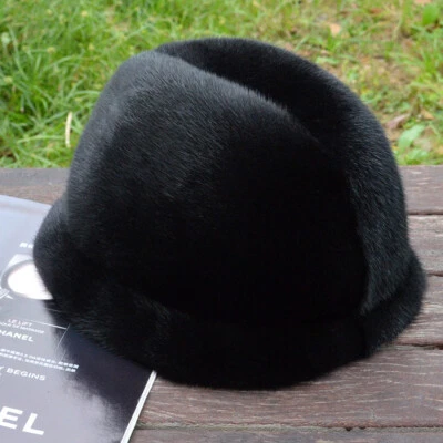 Men's Real Mink Fur Hat Whole Fur Pelt Hat Bucket Hat Headgear Outdoor Warm Cap - Image 1 of 2