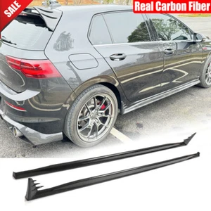 For VW Golf 8 MK8 GTI 2021UP Real Carbon Fiber Side Skirt Extension Lip Spoiler - Picture 1 of 12