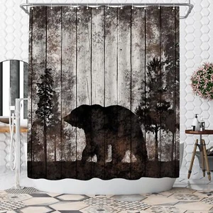 Bear Shower Curtain Rustic Cabin Bathroom Decor 72x72 inch Polyester Fabric - Picture 1 of 5
