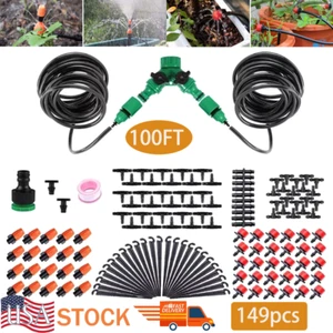100ft Drip Irrigation System Garden Plant Self Watering Hose Micro Sprinkler Kit - Picture 1 of 19