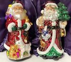 Holiday Time Glass Santa Christmas Table Top Decoration 10" Tall Pair With Boxes