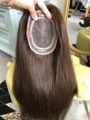 14" 5x6" Brown European Human Virgin Hair Toppers For Women Thinning Hair - Image 1 of 4