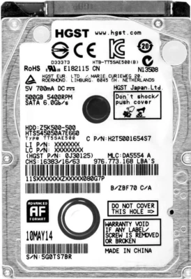 Hard Drive Hitachi HGST HTS545050A7E660 500GB SATA II 5400RPM 8MB 2.5'' Inch - Image 1 of 3
