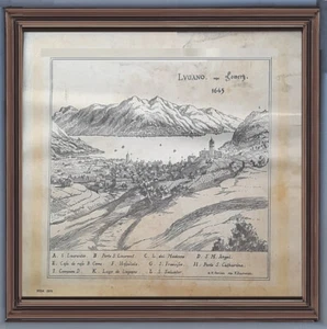 Antichissima xilografia di fine Seicento con soggetto Lugano 1645 lago Svizzera - Picture 1 of 5