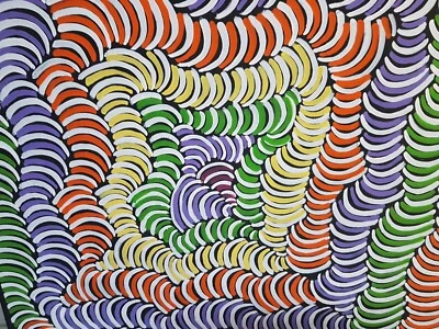 Pintura aborigen temprana de Violet Petyarre. Colores impresionantes. Diseño de pintura corporal Foto 1 de 4