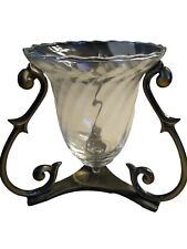 Partylite Soliloquy Table Top Candle Holder 6"x7" Swirled Glass Metal Base