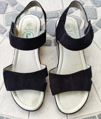 SANDALES SEMELLE COMPENSEE FOOTFLEXX NOIRES- POINTURE 38 - Photo 1/3