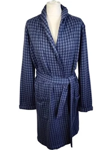 Laurence Tavernier Short Dressing Gown Houndstooth Pattern Robe Blue Size M NEW - Picture 1 of 16