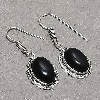 Orecchini pendenti a goccia moda pietra preziosa forma ovale onice nera gioie... - Immagine 1 di 4