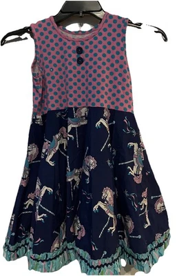 Vestido Eleanor Rose Niñas Rosa Azul Ponis Caballo Sin Mangas Ajuste Acampanado Talla 10 12 Foto 1 de 4