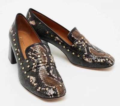 TORY BURCH Studded PYTHON Embossed Block Heeled Loafers Sz 9.5 Made In Italy - Image 1 of 4