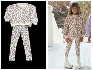 Girl's Zara Kids Beige Purple Leopard Sweatshirt and Leggings Set Outfit 5 - Picture 1 of 8