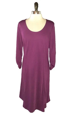 SUSAN GRAVER Size L A-Line Dress Purple 3/4 Sleeve Knee Length Ponte Knit - Image 1 of 4