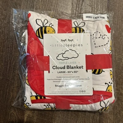 Трехслойное большое облачное одеяло Little Sleepies Bee Mine НОВОЕ бамбуковое 50 x 50 дюймов - Изображение 1 из 3