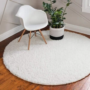Unique Loom Davos Shag Collection Area Rug - Solid (5' 1" Round, White/ Ivory) - Picture 1 of 9