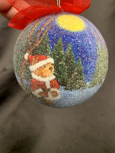 Vintage Dillard's Sugar Frosted Teddy Bear Round Christmas Tree Ornament 2002 - Picture 1 of 8