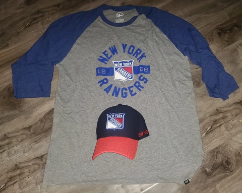 NY RANGERS ADULT SZ MED '47 SHIRT & ADIDAS FLEXFIT NYR SEWN HAT Cover