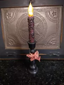 Black Wood Candlestick with Battery Pillar Flicker Light ~ Home Decor - Picture 1 of 4