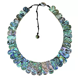 Captivating Ocean Abalone Shell Rounded Tassel Graduated Neckline Necklace - Picture 1 of 4