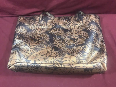Bolsa tote de couro Tommy Bahama floral tropical preta e dourada - Imagem 1 de 4