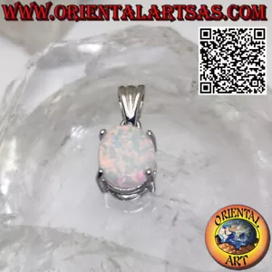 Ciondolo in argento 925‰ con opale arlecchino ovale incastonato a griffe - Foto 1 di 7