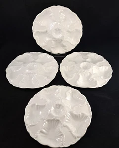 Set/4 Elegant French Scalloped Edge 8.5" OYSTER Plates White Porcelain - Picture 1 of 13