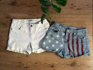 {2 FOR 1} Cat&Jack Girls USA American Flag + White Denim Shorts - Size XL 14/16 - Picture 1 of 11