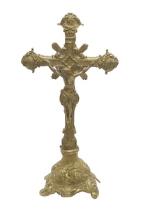 antique French solid brass heavy Deposee signed DL mark N 35 Christianity cross - Picture 1 of 11