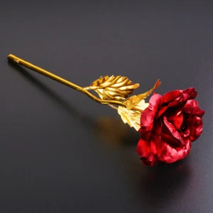 24k Gold Plated Golden Rose Flowers Anniversary Mothers Day Girlfriend Gift - Picture 1 of 11