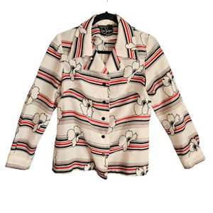 Len Vogue Melbourne Black White Red Shirt Vintage Size 10-12 Hibiscus Button Up - Picture 1 of 6