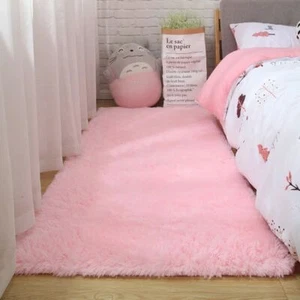 Schlafzimmerteppich Wohnzimmer rosa rutschfest Teppich weich flauschig Kinderzimmer große Matte - Bild 1 von 30