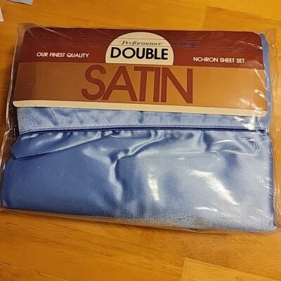 Satin Sheet Full Set Standard 4 Piece Performance by Springs No Iron USA Blue  - Image 1 of 4