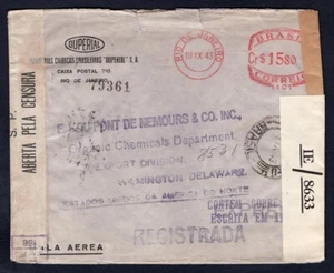 BRAZIL 1943 Dual Censored Cover to USA - Picture 1 of 2
