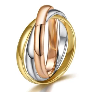 Tri Color Rolling Ring 18K Gold Plated - 3Bands Trinity Interlocked Rolling Ring - Picture 1 of 9