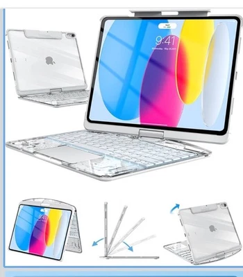 Funda Teclado Transparente con Teclado para iPad 10.9" y Porta Lápices, Blanco Foto 1 de 4