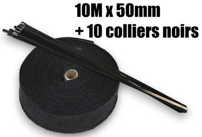 GT PERFORMANCE 10M Bande Ruban Isolant Thermique Collecteur Echappement NOIR Larg 5 Cm Colliers