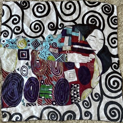 Bufanda de seda arte asiático colorido diseño abstracto con rostro de mujer 33x33 cuadrado Foto 1 de 4