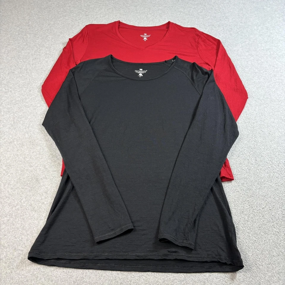 Segments Long Sleeve Shirt Womens XL Lot 2 Black Red Merino Wool Baselayer READ - Image 1 of 4