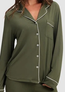 Cozy Earth Bamboo Stretch-Knit Short-Sleeve Pajama (Top Only), Olive, Size XXXL - Picture 1 of 18