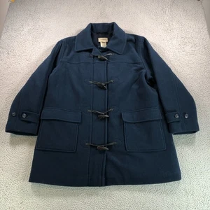 LL Bean Coat Womens Large Petite Blue Wool Blend Toggle Button Quilted Insulated - Picture 1 of 12