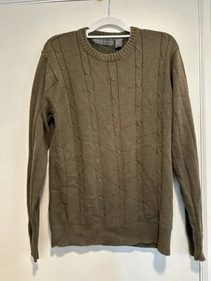 Suéter Oscar de la Renta para hombre talla:L verde oliva tejido con cable cuello redondo Foto 1 de 4